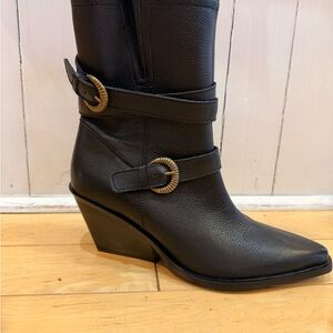 Seychelles Black Leather Women's Wedge Boots